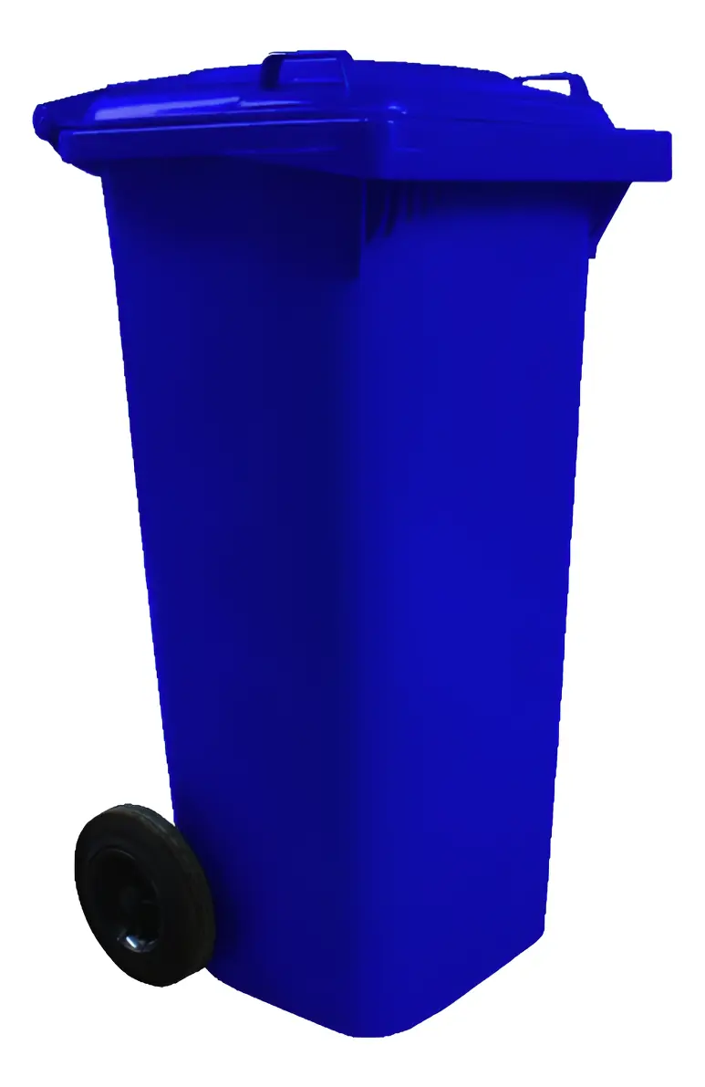 Contenedor 120 litros azul con tapa, ruedas y pedal - vista frontal