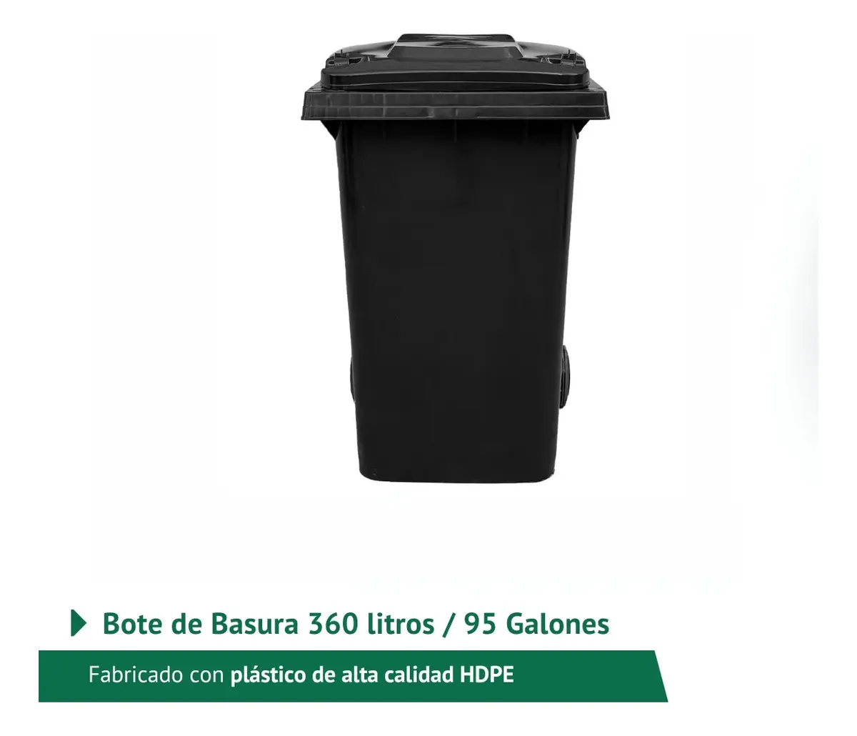 Contenedor 240 litros negro con tapa, ruedas y pedal - vista frontal