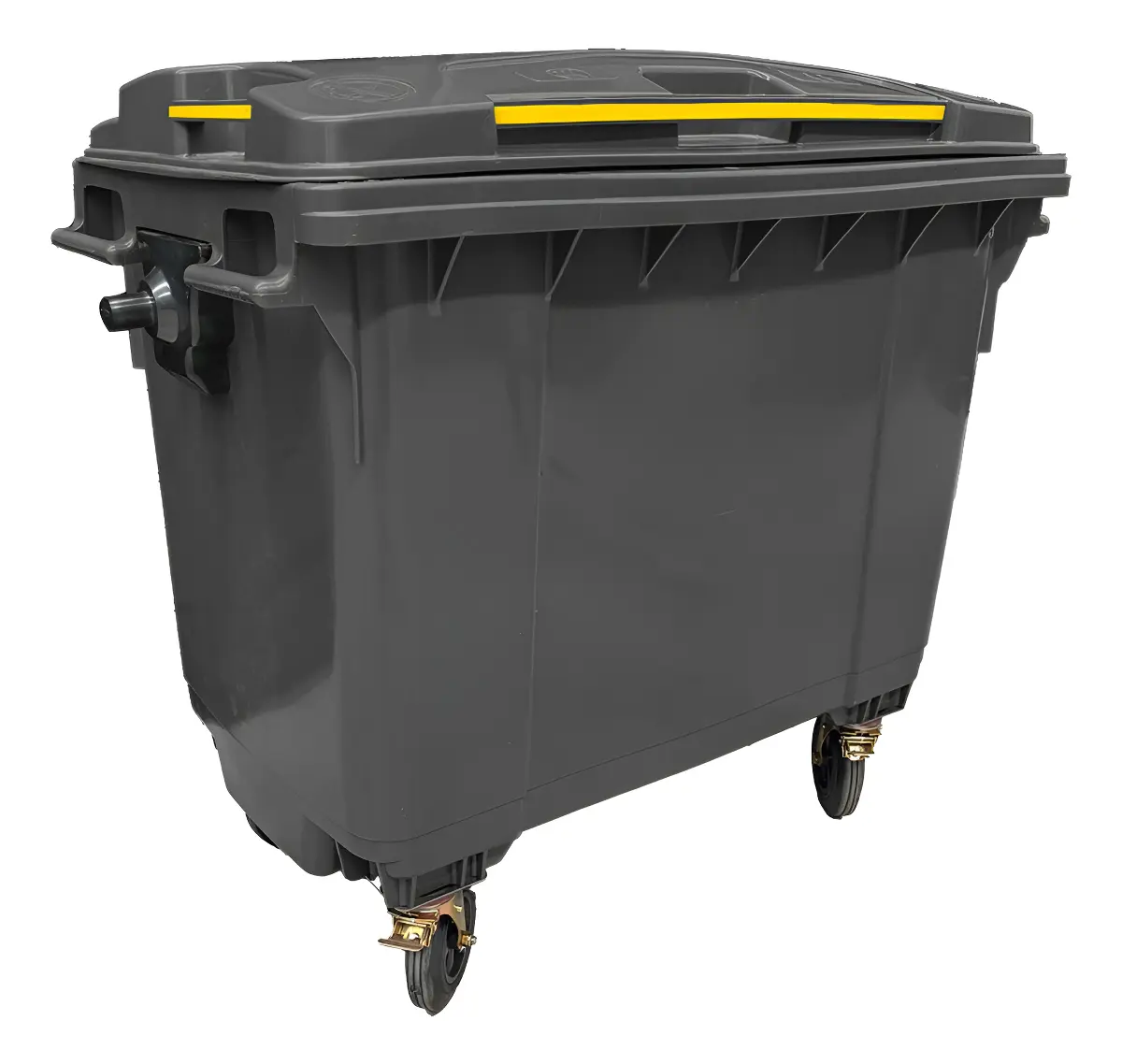 Contenedor 660 litros negro con tapa y pedal HDPE - vista lateral