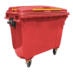 Contenedor 660 litros rojo con tapa y pedal HDPE