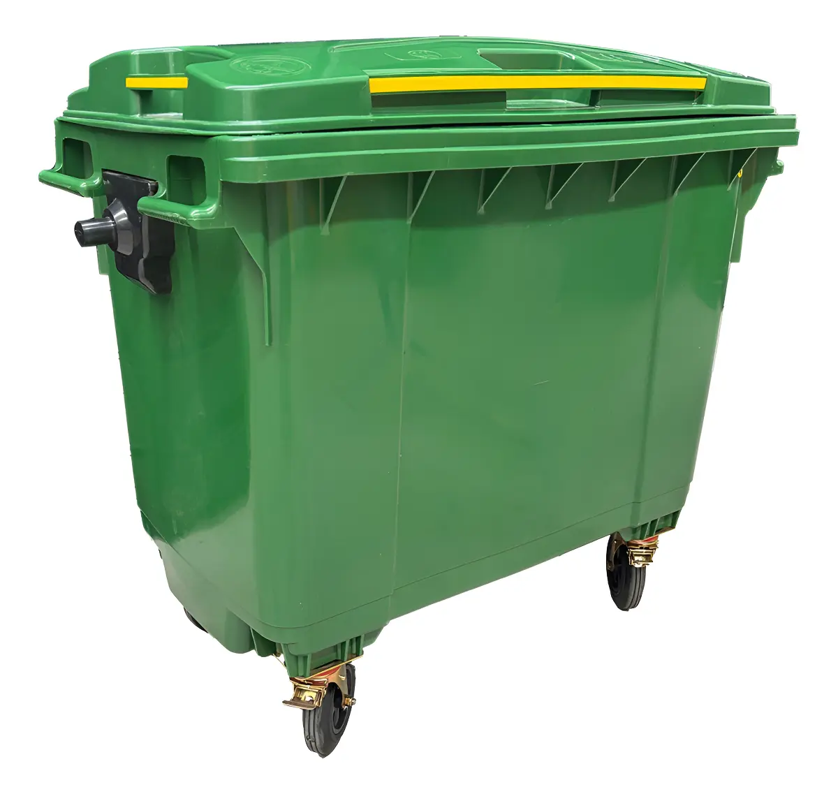 Contenedor 660 litros verde con tapa y pedal HDPE - vista lateral